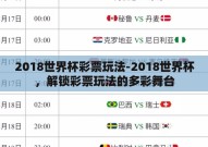 2018世界杯彩票玩法-2018世界杯，解锁彩票玩法的多彩舞台