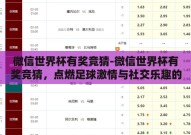微信世界杯有奖竞猜-微信世界杯有奖竞猜，点燃足球激情与社交乐趣的火花