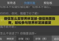 微信怎么买世界杯足球-微信购票指南，轻松参与世界杯足球盛宴