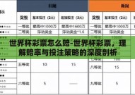 世界杯彩票怎么赔-世界杯彩票，理解赔率与投注策略的深度剖析