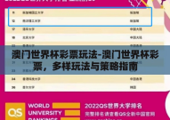 澳门世界杯彩票玩法-澳门世界杯彩票，多样玩法与策略指南