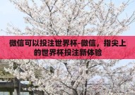 微信可以投注世界杯-微信，指尖上的世界杯投注新体验