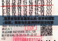 世界杯冠军彩票怎么玩-世界杯冠军彩票，策略与乐趣并存的投注指南