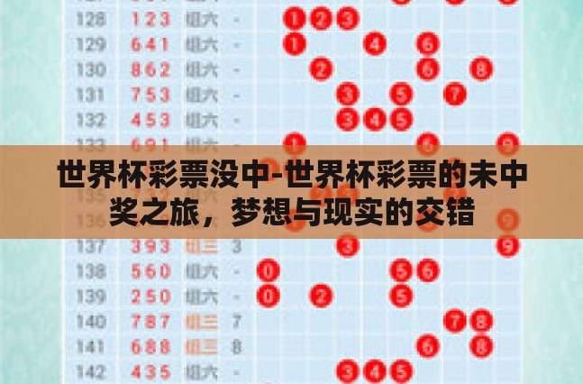 世界杯彩票没中-世界杯彩票的未中奖之旅,梦想与现实的交错 世界杯彩票没中-世界杯彩票的未中奖之旅,梦想与现实的交错