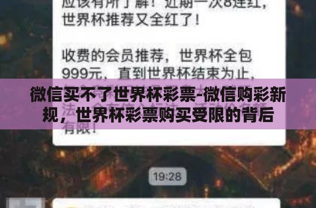 微信买不了世界杯彩票-微信购彩新规，世界杯彩票购买受限的背后