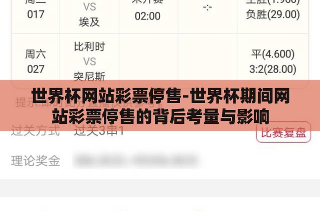 世界杯网站彩票停售-世界杯期间网站彩票停售的背后考量与影响