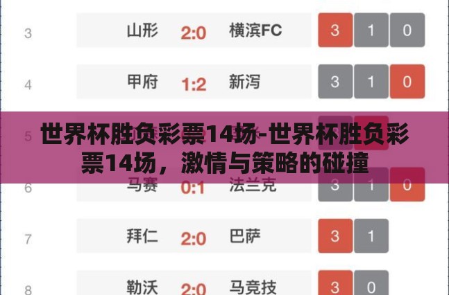 世界杯胜负彩票14场-世界杯胜负彩票14场,激情与策略的碰撞 世界杯胜负彩票14场-世界杯胜负彩票14场,激情与策略的碰撞