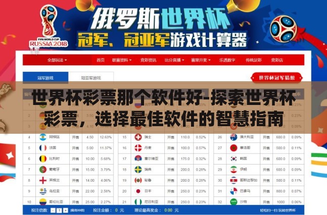 世界杯彩票那个软件好-探索世界杯彩票，选择最佳软件的智慧指南
