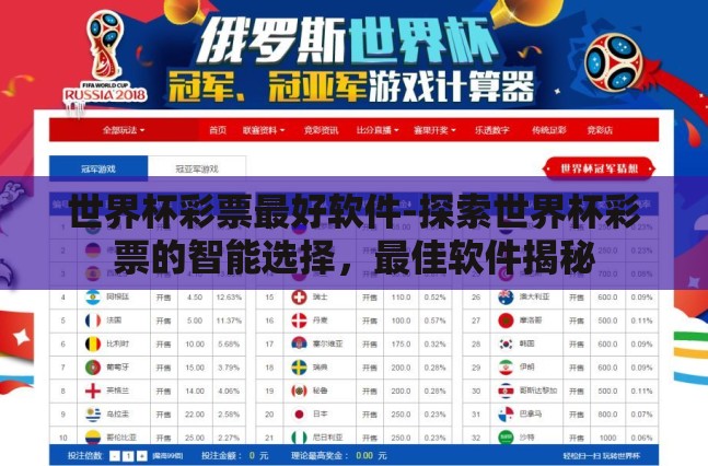 世界杯彩票最好软件-探索世界杯彩票的智能选择,最佳软件揭秘 世界杯彩票最好软件-探索世界杯彩票的智能选择,最佳软件揭秘