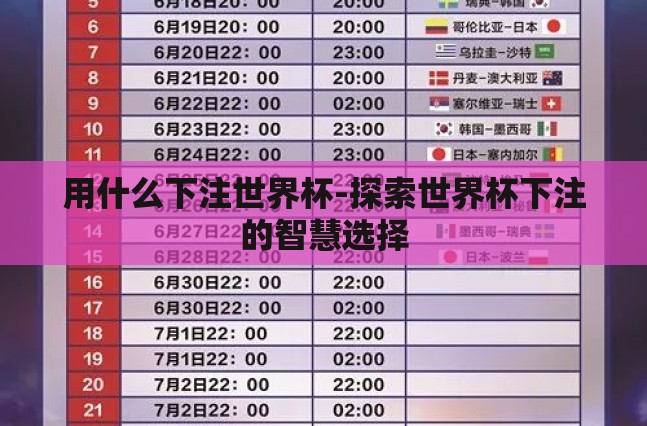 用什么下注世界杯-探索世界杯下注的智慧选择 用什么下注世界杯-探索世界杯下注的智慧选择