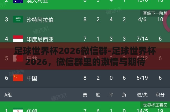 足球世界杯2026微信群-足球世界杯2026，微信群里的激情与期待