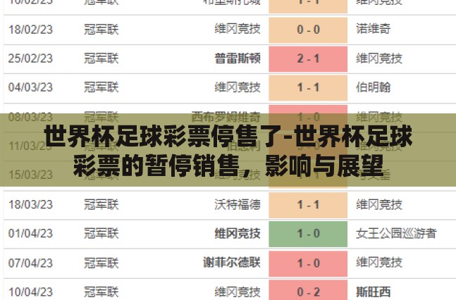 世界杯足球彩票停售了-世界杯足球彩票的暂停销售，影响与展望