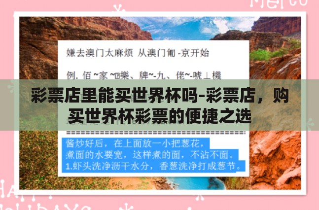彩票店里能买世界杯吗-彩票店，购买世界杯彩票的便捷之选
