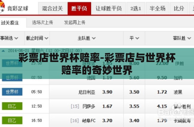 彩票店世界杯赔率-彩票店与世界杯赔率的奇妙世界