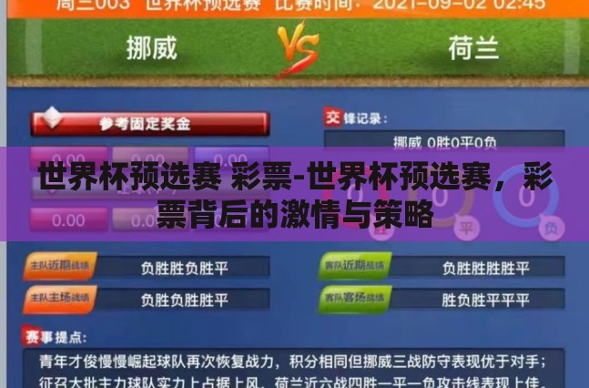 世界杯预选赛 彩票-世界杯预选赛，彩票背后的激情与策略