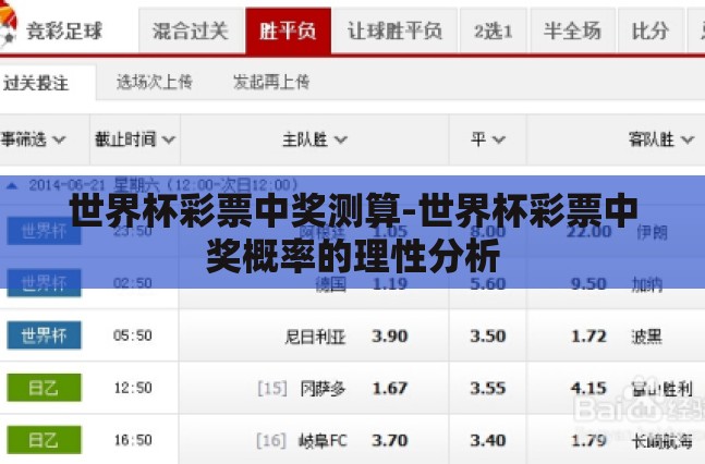 世界杯彩票中奖测算-世界杯彩票中奖概率的理性分析